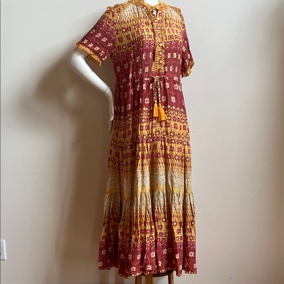 Free People Dresses & Skirts - Free People Burgundy and Mustard vibrant Dress